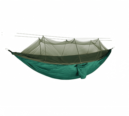 A detailed shot of the hammock's durable construction and premium materials, featuring upgraded sling ropes and a mosquito-proof design, promising a long-lasting and comfortable outdoor experience.