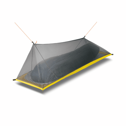 Ultra-light tent designed for easy portability, durability, and a well-ventilated, mosquito-free interior.