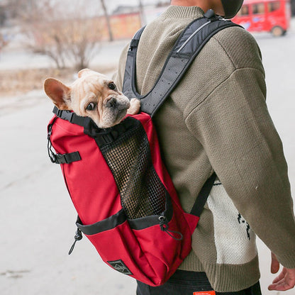 Close-up of the ventilated mesh panels on the pet backpack, ensuring optimal airflow for the pet during travel.