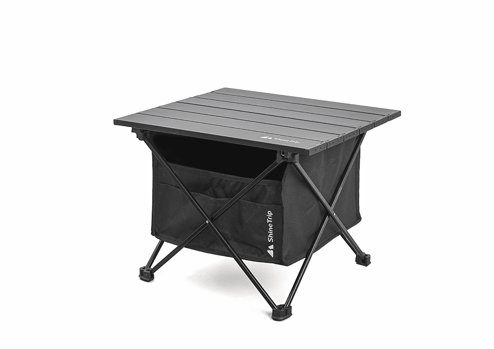 Aluminum alloy frame camping table with foldable design for easy storage and portability.