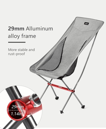 Lightweight Aluminum Alloy camping chair with tear-resistant 600D Cationic fabric for maximum load-bearing of 150 kg.