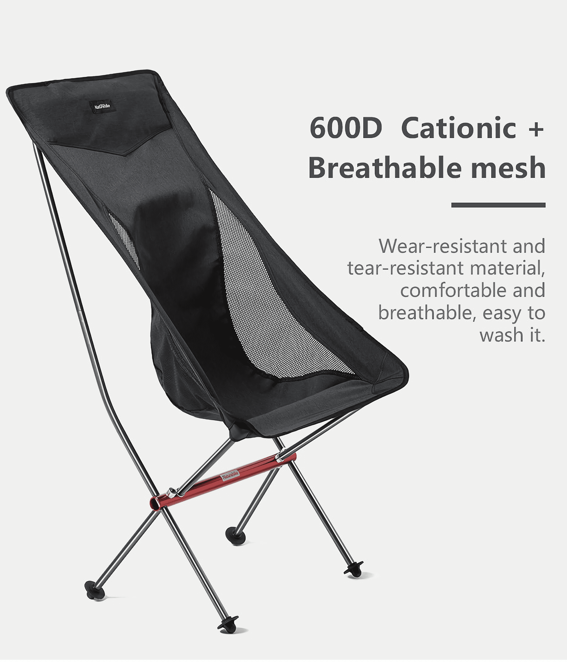 Breathable mesh design on an Aluminum Alloy frame - the perfect camping chair for stability and comfort.