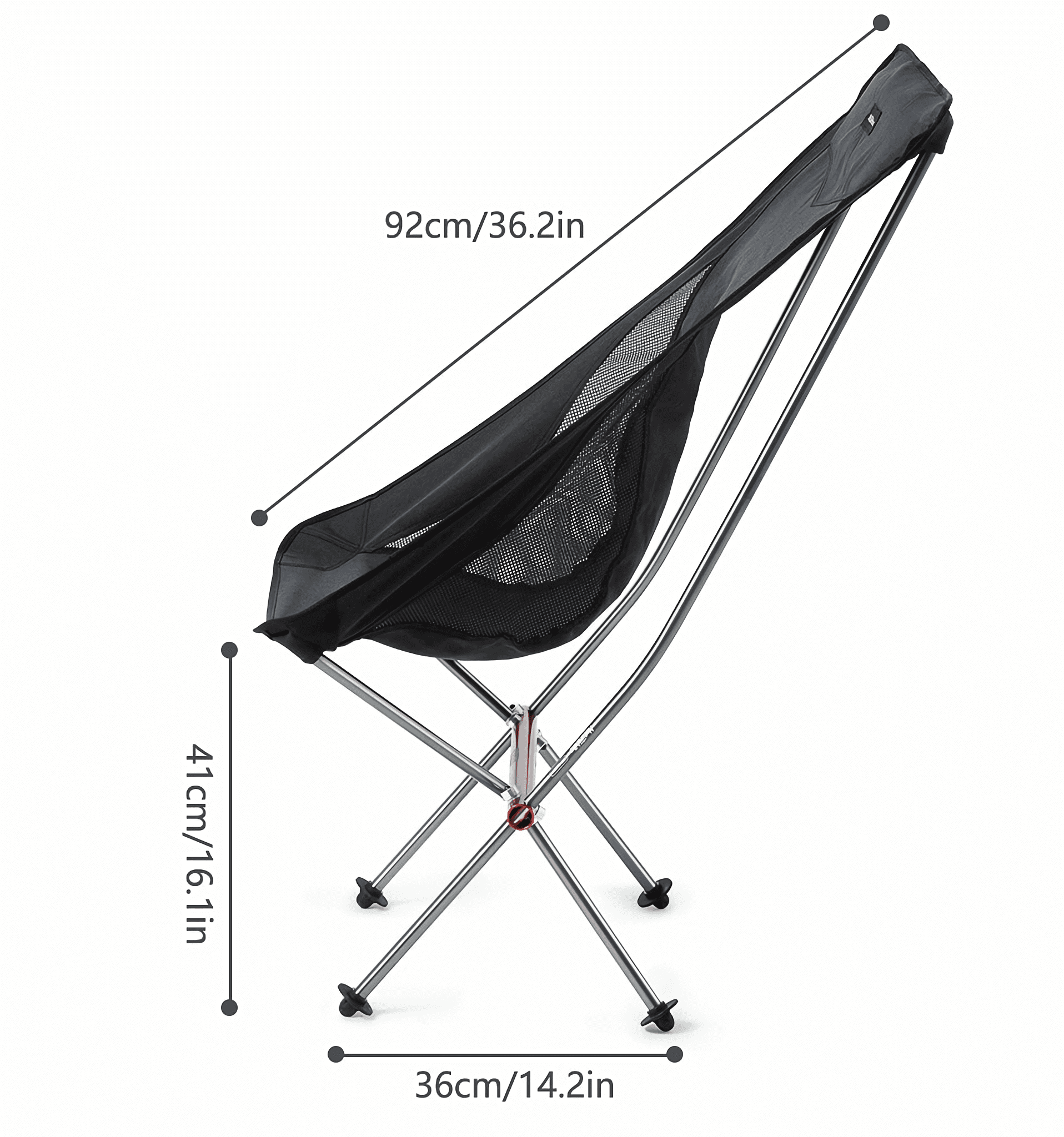 "Comfortable and breathable camping chair crafted with 600D Cationic fabric and an Aluminum Alloy frame.