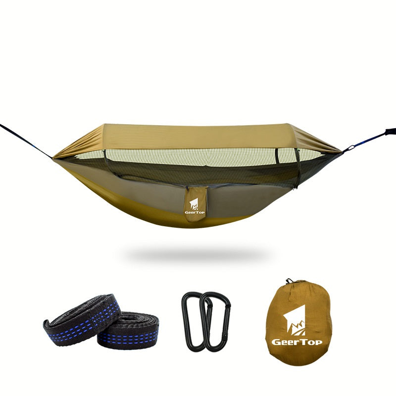 Stylish and modern design elements of the hammock, combining aesthetics with functionality for a contemporary outdoor look.