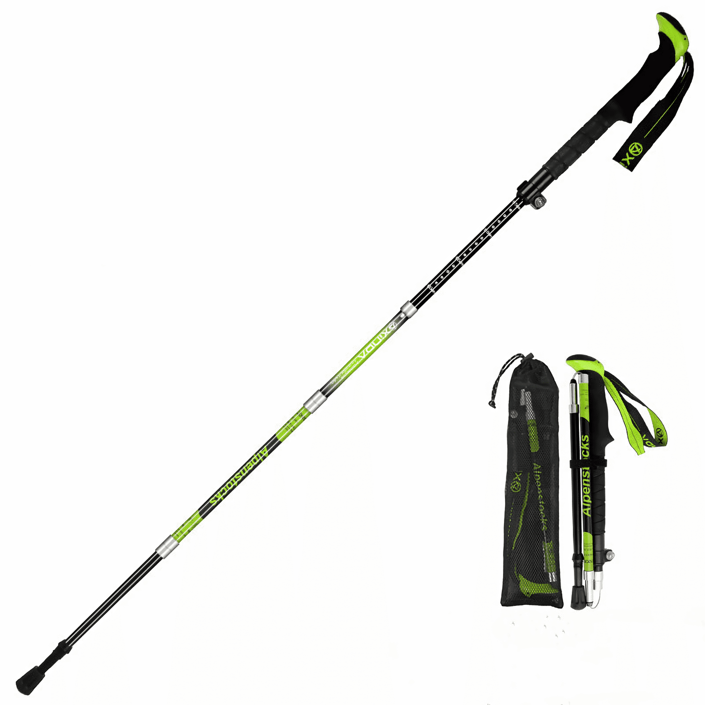 Foldable hiking pole ideal for compact storage in backpacks or travel gear.