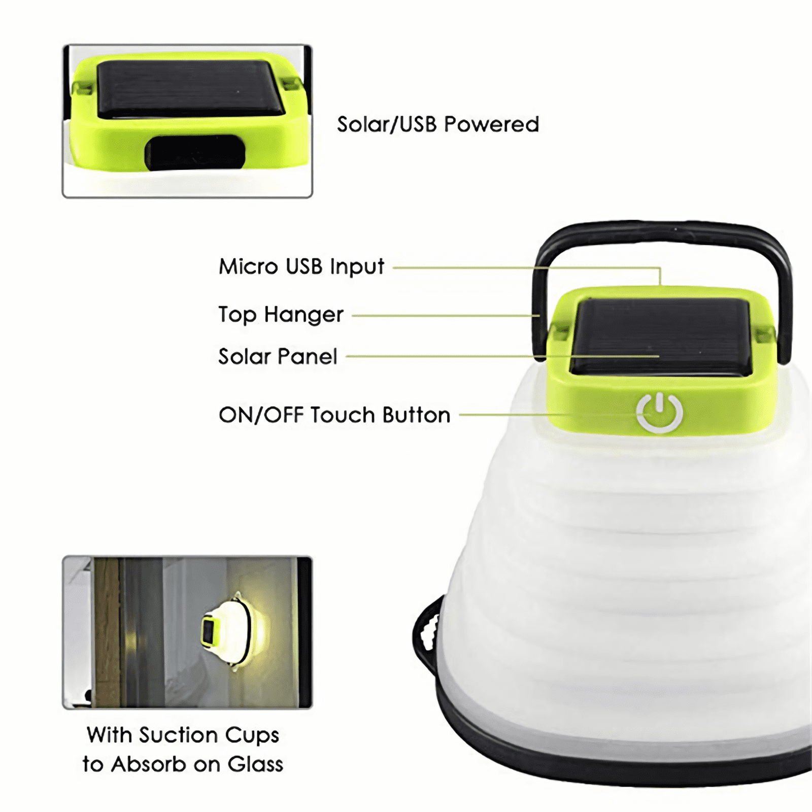 Solar-powered camping light emitting a bright and sustainable glow.