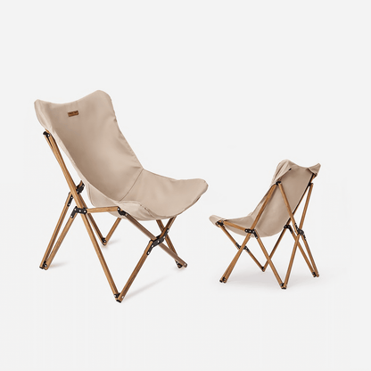 Nature-inspired folding chair made of lightweight aluminum for outdoor enthusiasts.