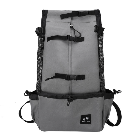 Pet backpack in an outdoor setting, highlighting its suitability for hiking, travel, and various outdoor adventures.