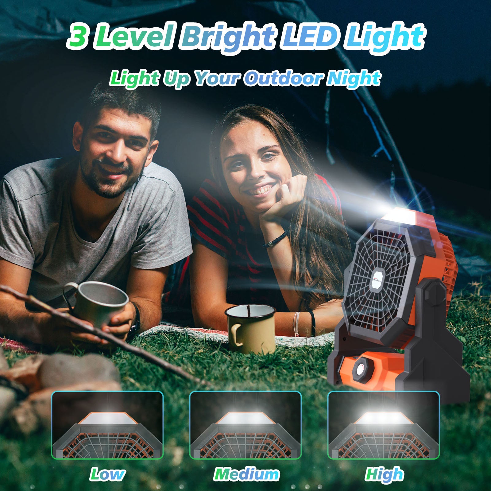 Compact LED fan offering both breeze and light, perfect for your outdoor lifestyle.