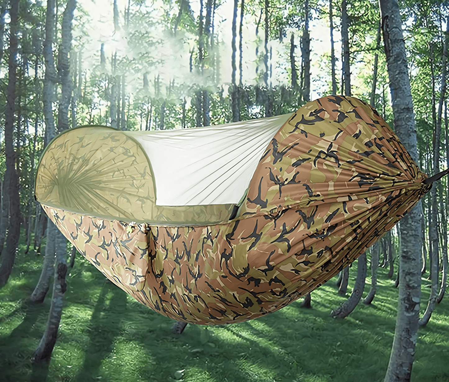     Image of a premium hammock showcasing plush design, perfect for camping and backpacking, with lightweight construction for easy portability.