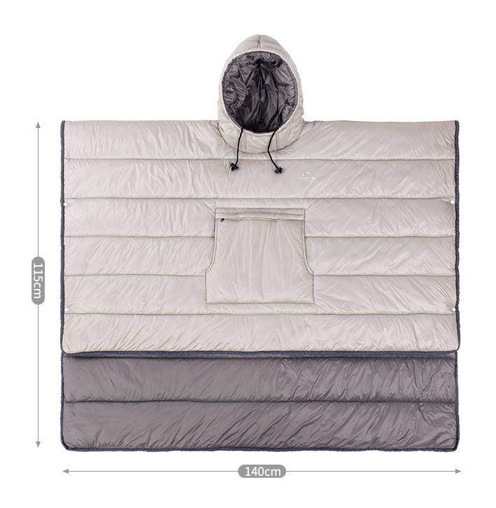 Outdoor cloak sleeping bag with versatile design for freedom of movement and warmth in nature.