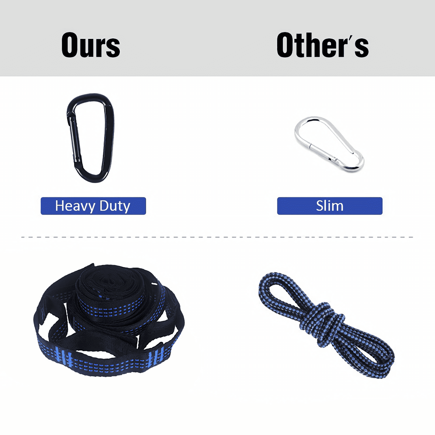 Adjustable heavy-duty tree straps for secure and easy installation of your premium camping and hiking hammock.