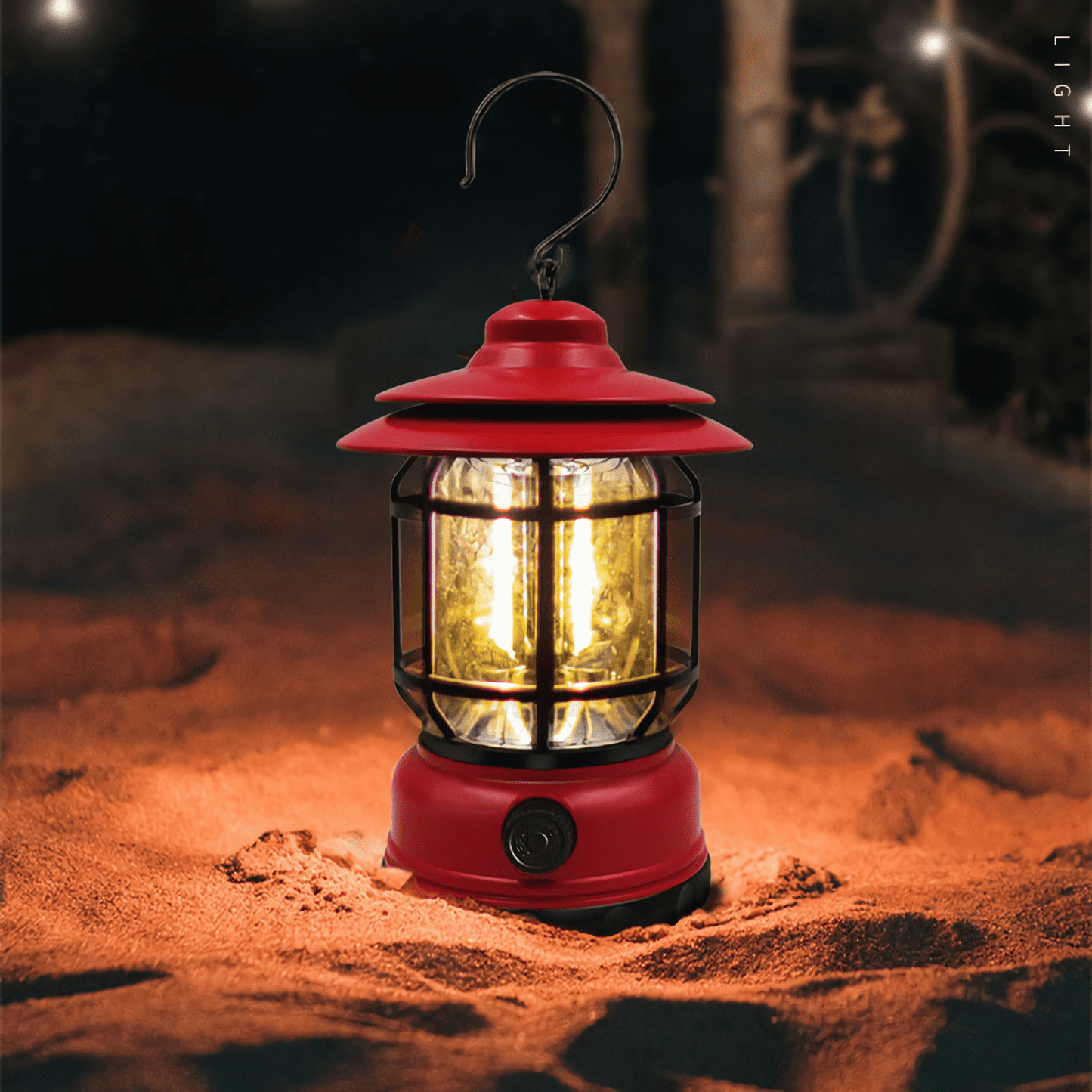 Vintage-inspired camping light with warm ambient glow and waterproof design.