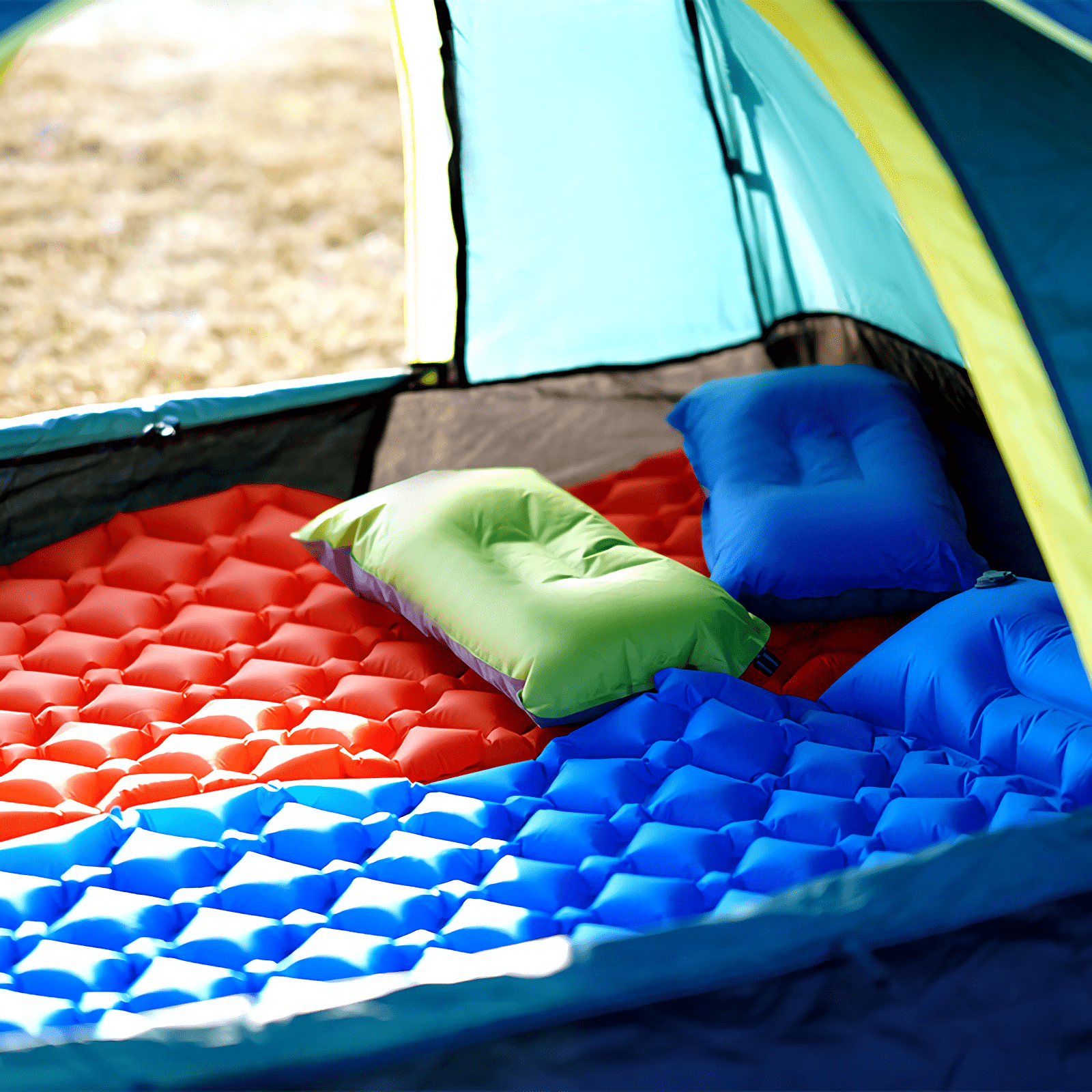  Durable and compact sleeping pad set, complete with a storage bag and repair kit – the perfect companion for your camping and hiking adventures.