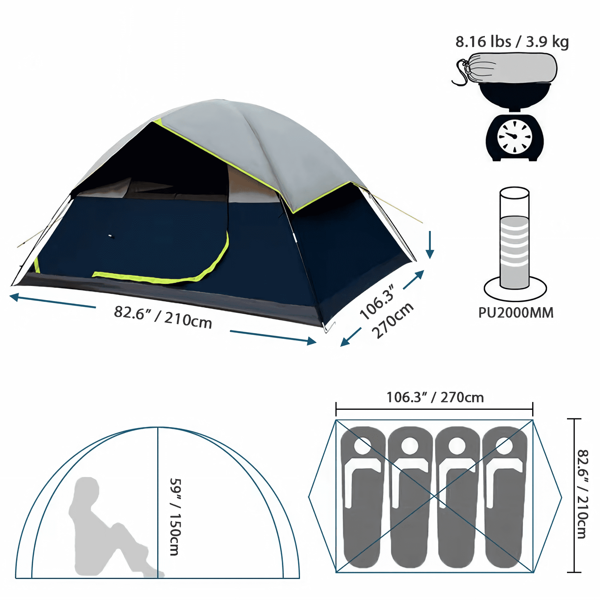 Innovative Darkroom Camping Tent with fiberglass framework, providing a spacious and dry shelter for family adventures in any weather.